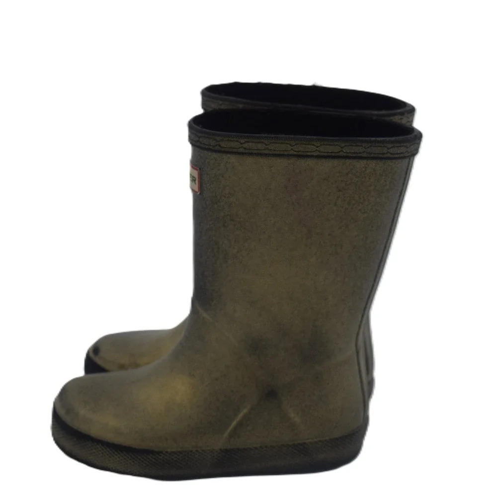 Kids Hunter Glitter Gold Rubber Rain Boots Size US 8 EU‎ 24
